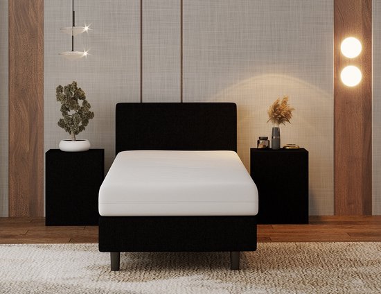 Nessa® - 90x200 Boxspring Bjorn - Zwart - Inclusief 20cm dik HR45 Koudschuim Comfort matras