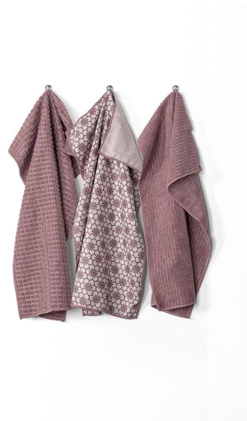 Torchon ESSENTIAL, microfiber 40x60cm, SET/3, mauve