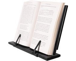 H&S metalen boeken standaard - Opvouwbare boekensteun - Ook voor tablet ereader - Kookboekhouder - 7 hoeken verstelbaar - Antislip - Met boekenclips