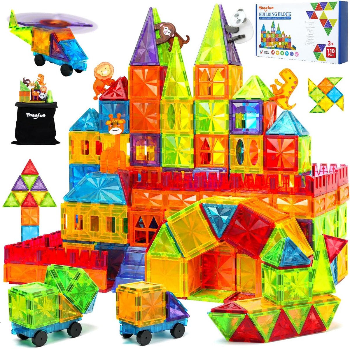 Magnetische Bouwstenen Set - 110 Delen, Creatief Speelgoed voor Kinderen vanaf 3 Jaar, Veilig en Duurzaam