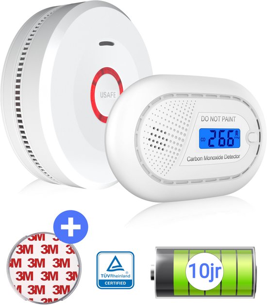 Détecteur De Fumée Et Monoxyde De Carbone 2 En 1 Avec Batterie 10 Ans - Écran LCD, Alarme Sonore 85 DB, Test/muet - Lot De 1
