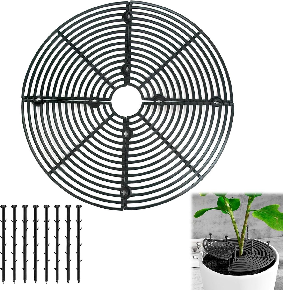 Bloempotroosters - plantenbeschermingsrooster - bloempotbescherming - Bloempotbescherming - bloemen- en plantenbeveiligingen - 30 cm - met bouten - kunststof - zwart - Verstelbare - voor Beschermt planten tegen katten, kinderen en vuil — cadeau in Cadeau-ideeën - foto 5