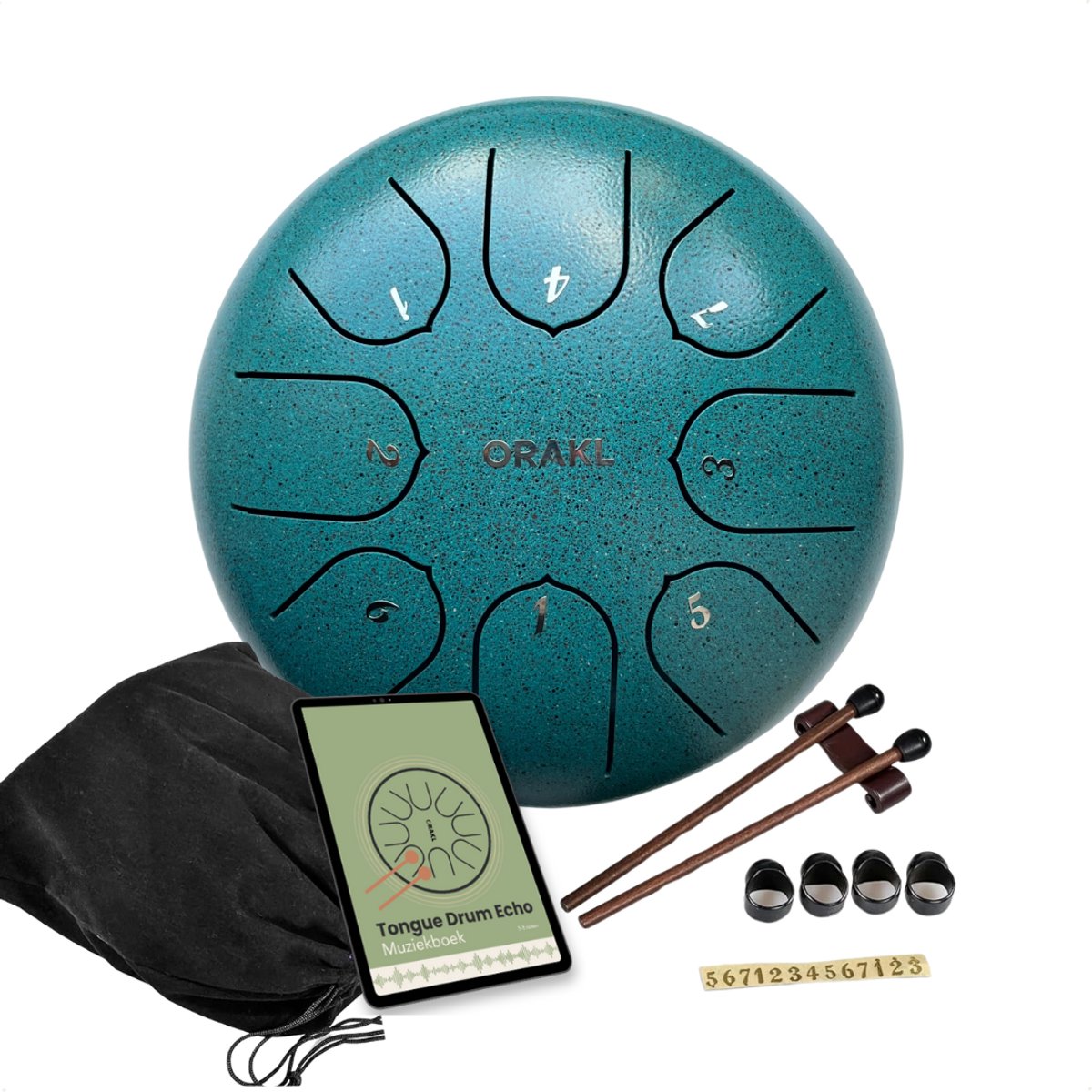 Tongue Drum Echo Zeegroen – Incl. Lesboek – Handpan ø 16 cm - Klankschaal - Geluidstherapie