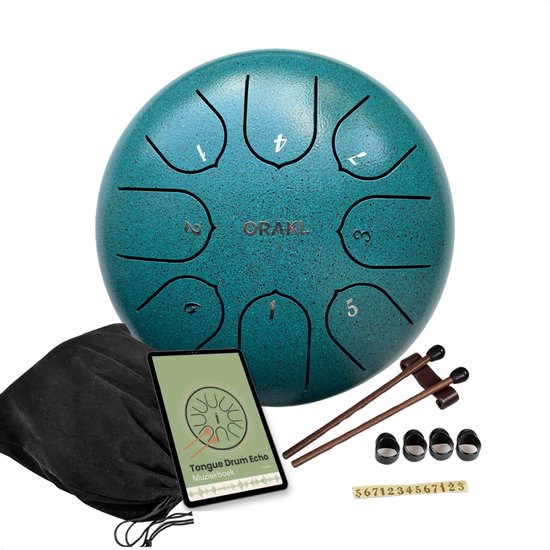 Orakl ® - Tongue Drum Echo Zeegroen – Inclusief lesboek – Handpan ø 16 cm - Tongue Drum – Handpan Drum – Steel Tongue Drum – Klankschaal - Geluidstherapie