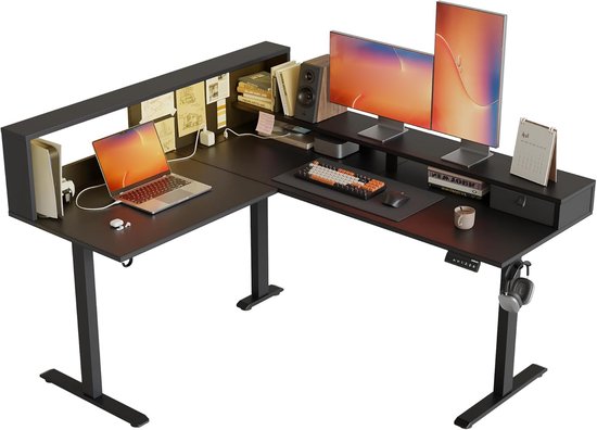 L-vormig Zit-Sta Hoekbureau - Elektrisch verstelbaar - Bol