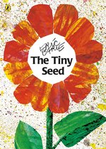 Boekomslag 'The Tiny Seed' met een oranje en gele bloem met groene steel, en titel in zwarte letters.