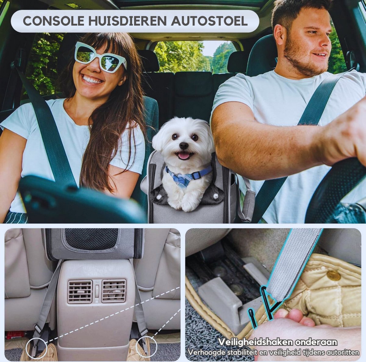 Honden Autostoel Met Bescherming Hondenautostoeltje Voor Kleine Honden - Tot 6 Kg, Afneembaar En Wasbaar, Voor Middenconsole - Zitje Voor Puppy Of Kat In De Auto Honden Autostoeltje