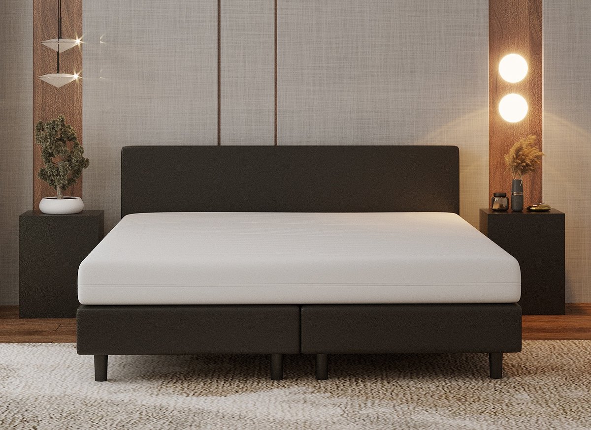 Nessa® - 180x200 Boxspring Bjorn Zwart PU Skin Leder - Inclusief Pocketvering matras