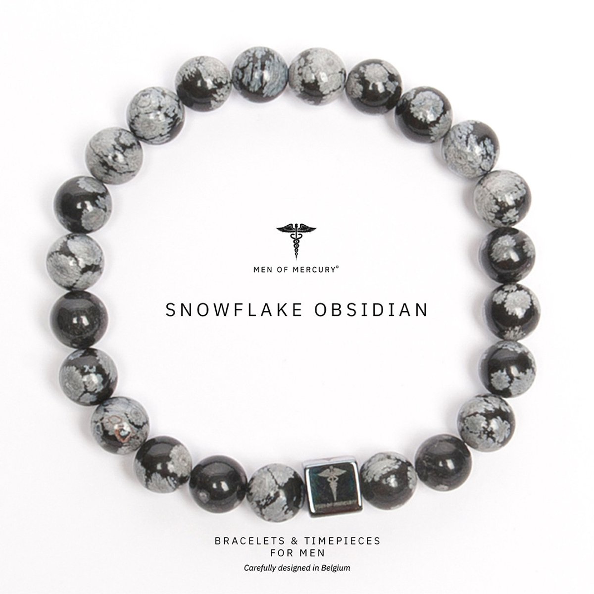MEN OF MERCURY® Natuursteen Armband Heren - Snow Obsidian - Zwart & Wit - Handgemaakt - Elastisch - Bescherming & Spirituele Betekenis - 20 cm
