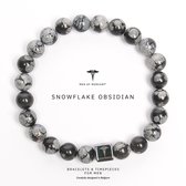 MEN OF MERCURY® Natuursteen Armband Heren - Snow Obsidian - Zwart & Wit - Handgemaakt - Elastisch - Bescherming & Spirituele Betekenis - 20 cm