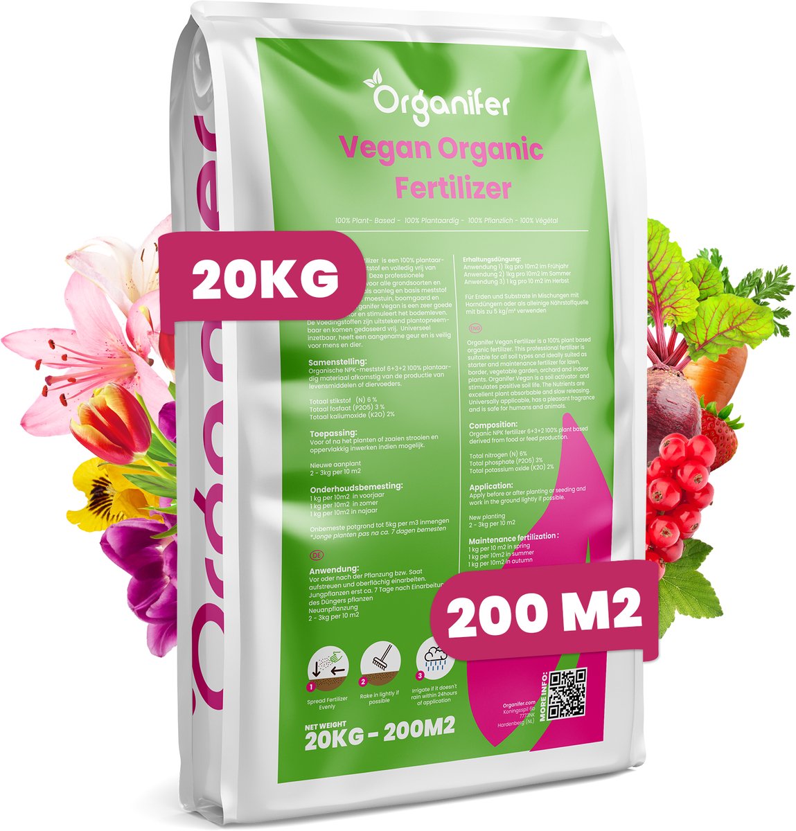 Vegan Plantaardige Meststof (20Kg - Voor 200m2) Universele Organische Mestkorrel - Organifer