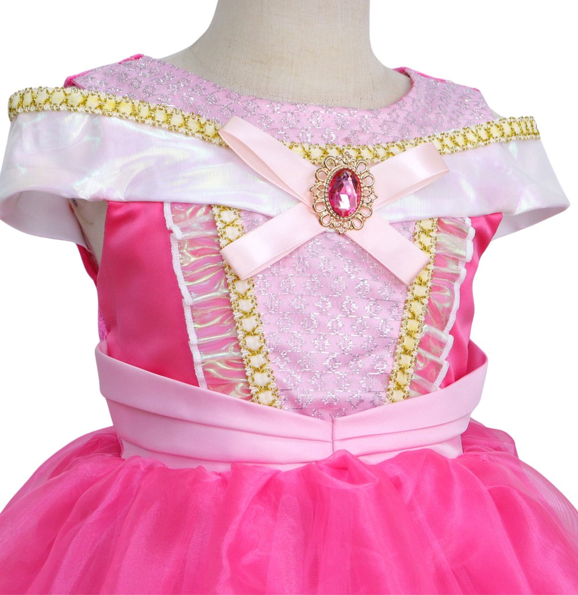Joya Kids® Roze verkleedjurk korte Mouw | Zomerse Roze Prinsessenjurk | verkleedkleding Meisje | Hard roze Jurk + kroontje & Staf & Sieraden | Cadeau meisje — afbeelding 15