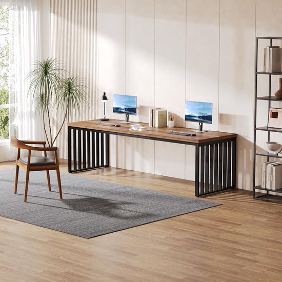 Bureau Tribesigns - Bureau d'ordinateur - Table Ordinateur - Table de bureau - Bureau - 180 x 60 x 76 cm - Structure en métal - Look bois - Marron