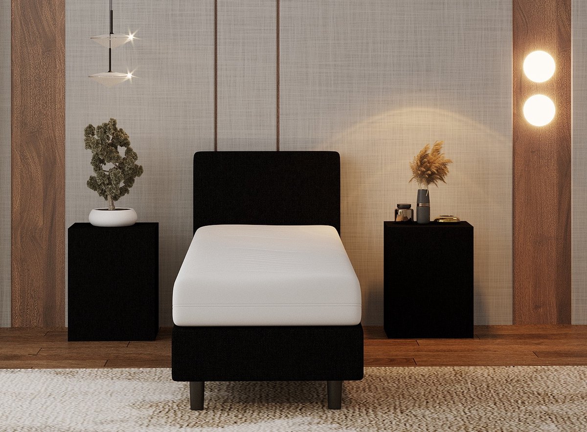 Nessa® 70x190 Boxspring Bjorn Zwart + Pocketvering matras 20cm