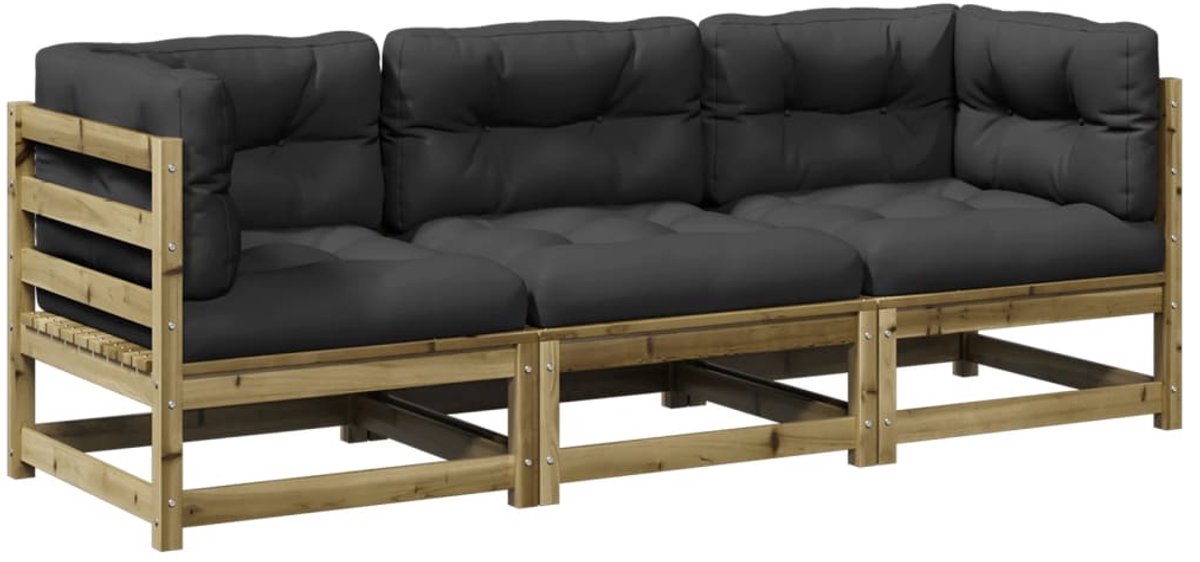 The Living Store 3-delige Loungeset met kussens geïmpregneerd grenenhout - Loungeset - Tuinset - Houten Lounge - Buitenmeubels - Balkonmeubelen
