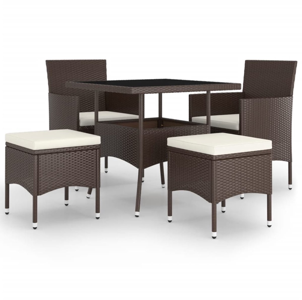 The Living Store 5-delige Loungeset poly rattan bruin - Tuinstoel - Lounge Set - Buitentijd - Eetkamerset - Patio Furniture