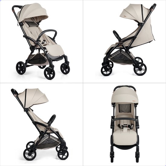 M2 Memores Plooibuggy Beige - Buggy Inklapbaar Inclusief Regenhoes, Bekerhouder en Tassenhaken - Peuter -Extra licht & Compact voor Vliegtuig, Auto & OV - Extra Veilig en Wendbaar door Grote Massieve Wielen - Tot 4 jaar - Kinderwagens - Wandelwagen — afbeelding 3