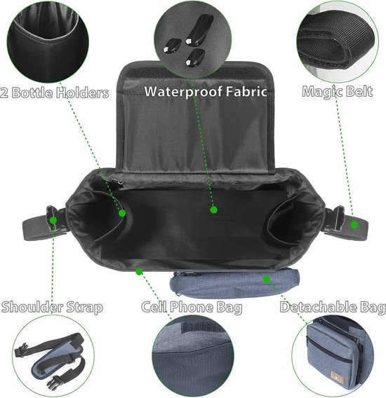 Buggy Organizer Kinderwagen Tas met Bekerhouders - Universele Pasvorm voor Alle Kinderwagens van Merkloos — afbeelding 5