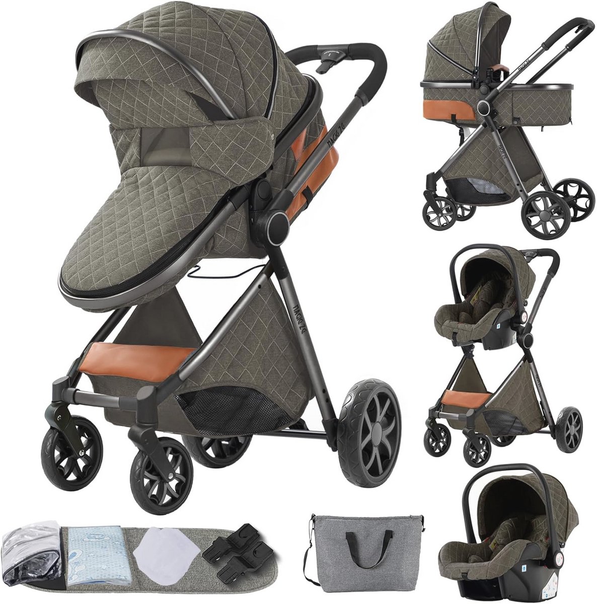 Image of 3-in-1 Kinderwagen voor Pasgeborenen - Multifunctioneel Reissysteem met Opvouwbare Functie