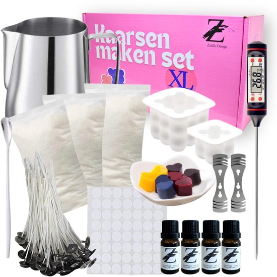 Foto: Zoezo design kaarsen maken starters set xl set perfect voor beginners zelf kaars maken hobby en creatief incl kubus kaars mal groot en klein candle making kit lonten geurolie gietvorm paraffine wax starterspakket