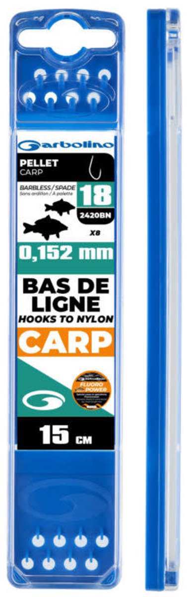 Garbolino Hooks to Nylon Competition Pellet Carp 15cm (8 pcs) - Maat : Haak 14 (2420BN) - 0.175mm Fluoro Power