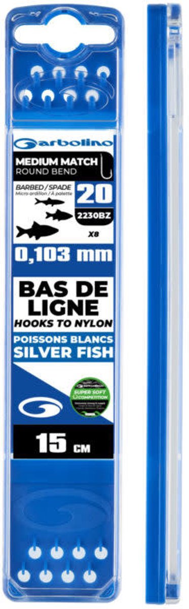 Garbolino Hooks to Nylon Competition Medium Match Round Bend 15cm (8 pcs) - Maat : Haak 14 (2230BZ) - 0.130mm Super Soft