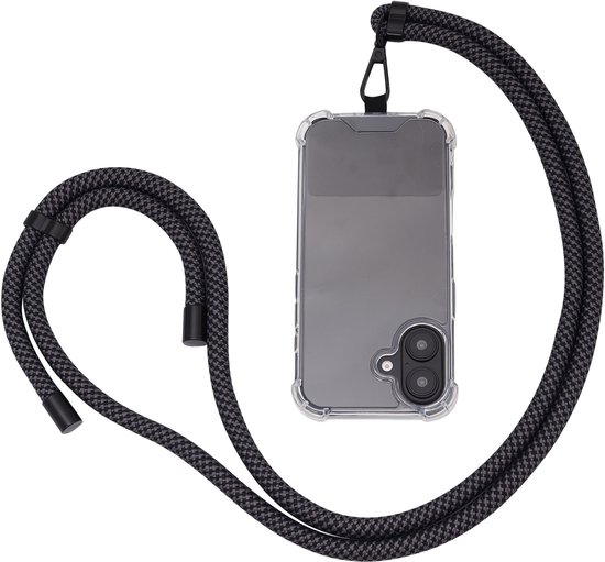 Zwart Casemania telefoonkoord met telefoonhoesje.