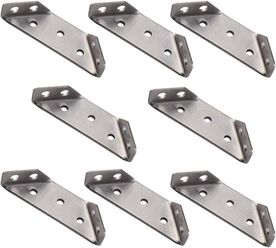 Équerres triangulaires multifonctions en acier inoxydable, fixations d'angle universelles pour meubles, avec vis de fixation, pour étagères, armoires, bureaux, lits, etc. - Lot de 8