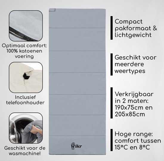 Hikr® Katoenen Slaapzak - Volwassenen slaapzak - 190*75cm - Lichtgewicht - Compact - 3 Seizoenen slaapzak: lente, zomer & herfst van HI — afbeelding 5