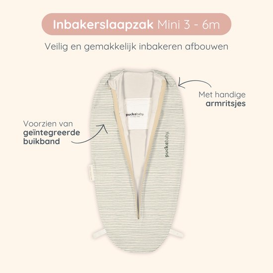 Puckababy Mini Inbakerslaapzakje baby (3-6m) - Green Stripes - Katoen TOG 0.5 — afbeelding 2