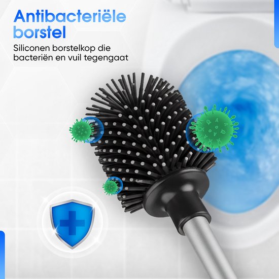 ovimar wc-borstel Finnkona | zwart | wandmontage met boren | siliconen wc-borstel | ventilatiefunctie | om te boren of te lijmen | gemaakt van gepoedercoat roestvrij staal | vervangbare wc-borstelkop