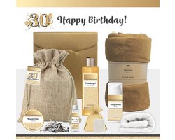 Geschenkset “30 jaar Happy Birthday!” - 8 producten - 1090 gram | Luxe wellness cadeaubox - Verjaardag - Giftset voor Haar - Gefeliciteerd Dertig jaar- Gift Set Party - Cadeau Pakket Vrouw - Geschenk - Cadeaupakket Feestje - Verjaardagscadeau - Goud