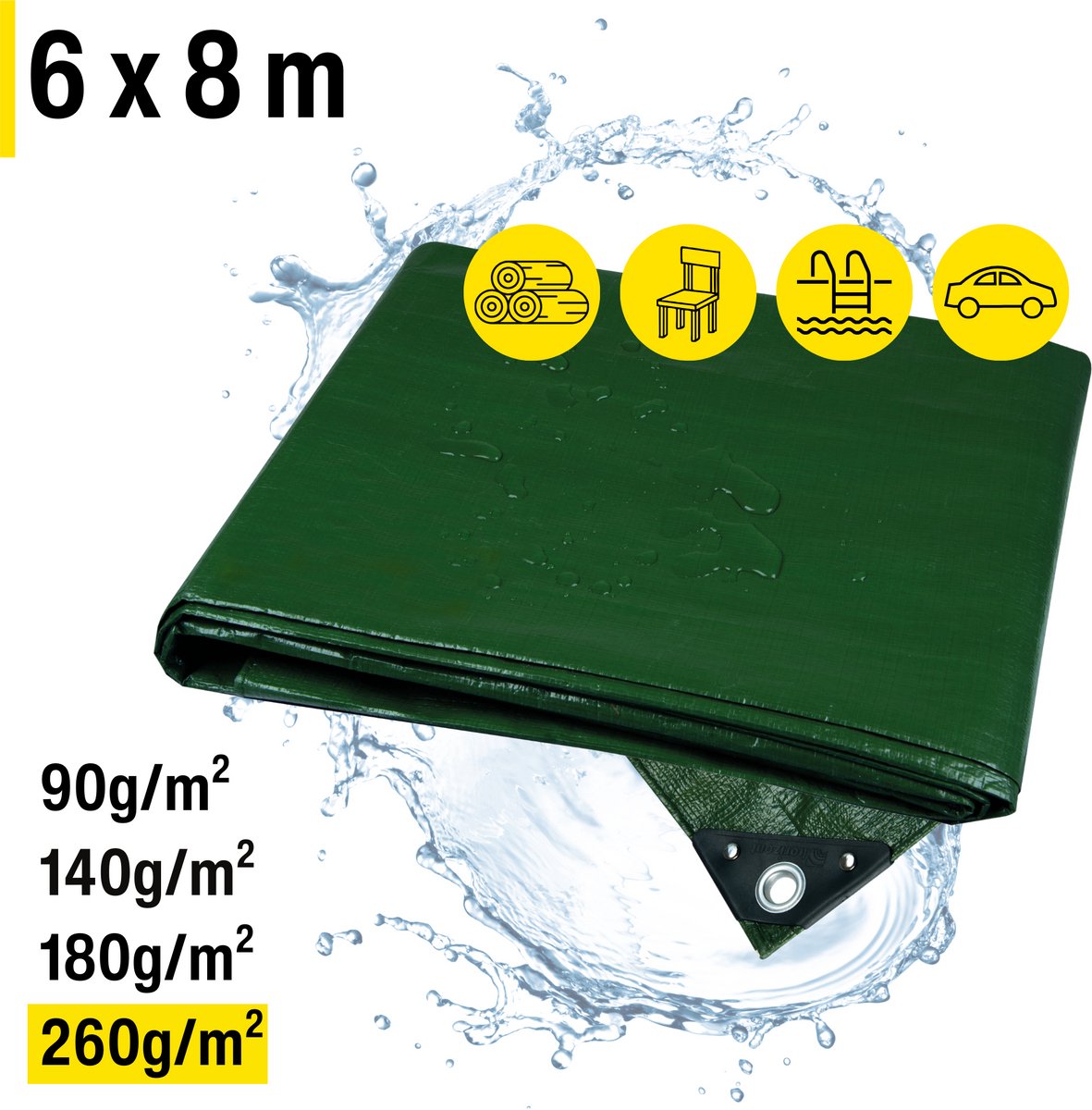 Horizont - Afdekzeil Ultra Sterk - 6 x 8 m - 260 g/m² - Groen