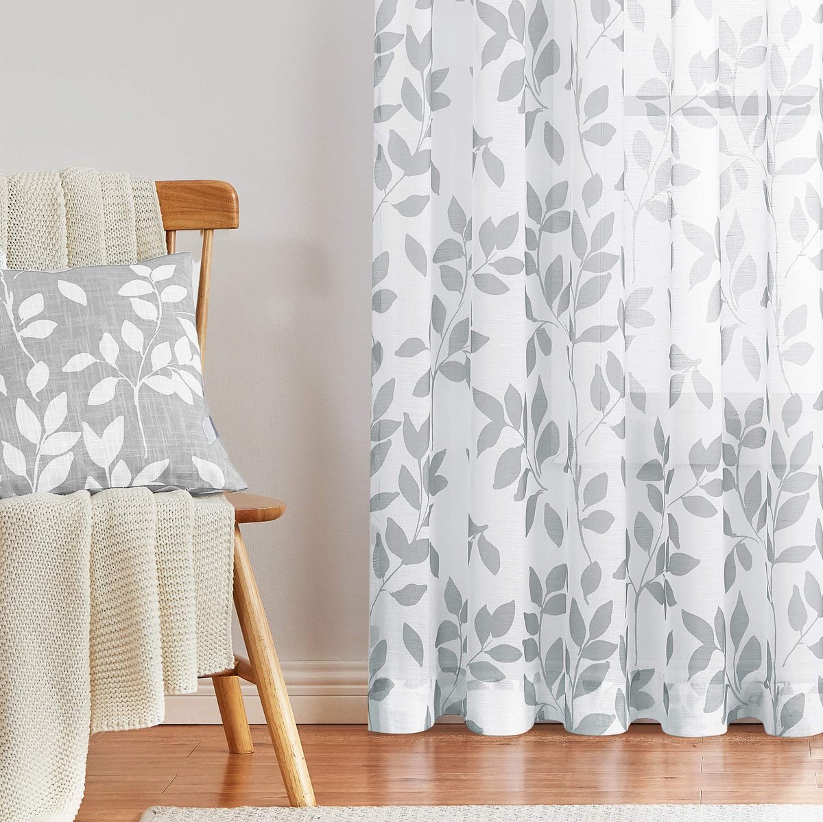 Ibenzoa Transparante Gordijnen met Botanisch Bladpatroon voor Veelzijdige Kamers, 2 Stuks, 140 x 180 cm grijswit