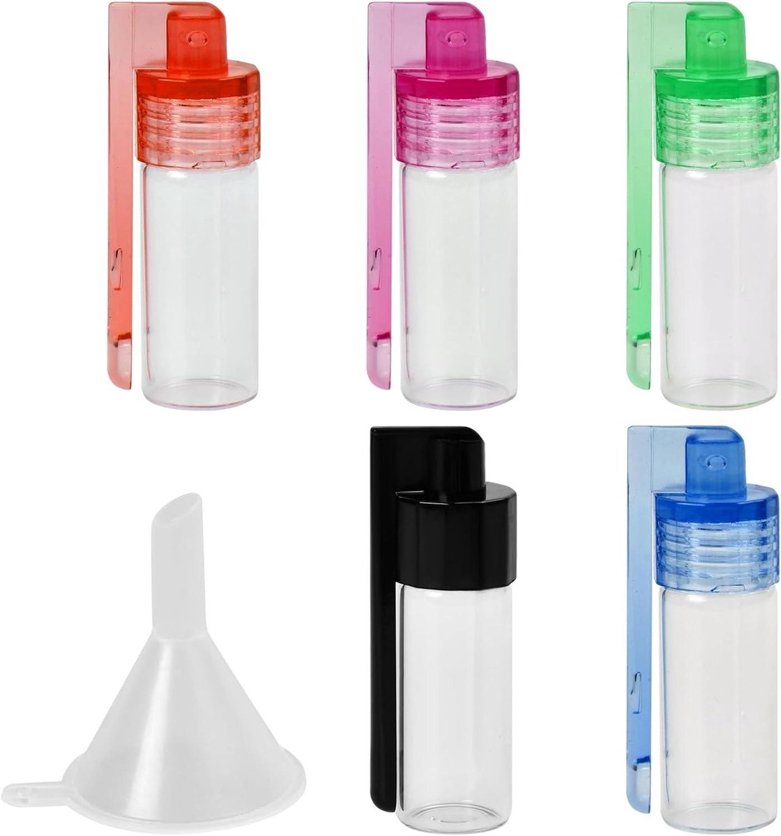 Trankielo - 5 stuks kruidenpoedergereedschap - waterdichte glazen flessen - hoogte 51 mm - met microtrechter - voor reizen en buitengebruik