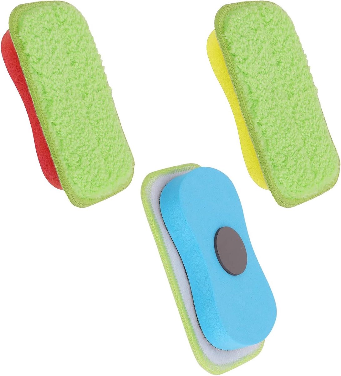 Trankielo - 3-delige Microfiber Stofvrije Krijt Wisser - Wasbare School en Kantoor Benodigdheden - Magnetisch en Herbruikbaar
