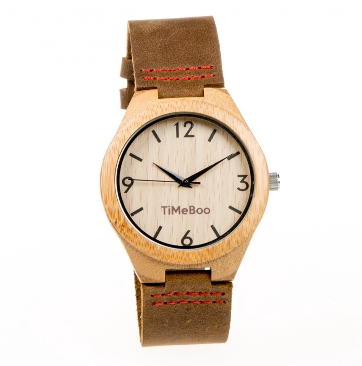 Timeboo horloge Big | Bamboe houten horloge | Heren - leer - Bruin - met cijfers