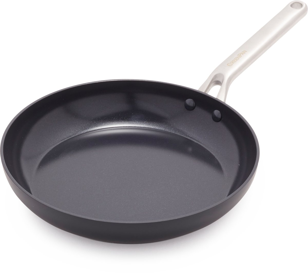 Greenpan Omega keramische inductie koekenpan zonder deksel 28cm - PFAS-vrij - Inductie pan - Inductie koekenpan - Vaatwasserbestendig - Ovenbestendig tot 200°C - Krasbestendig - Stapelbaar - Aluminium - Zwart