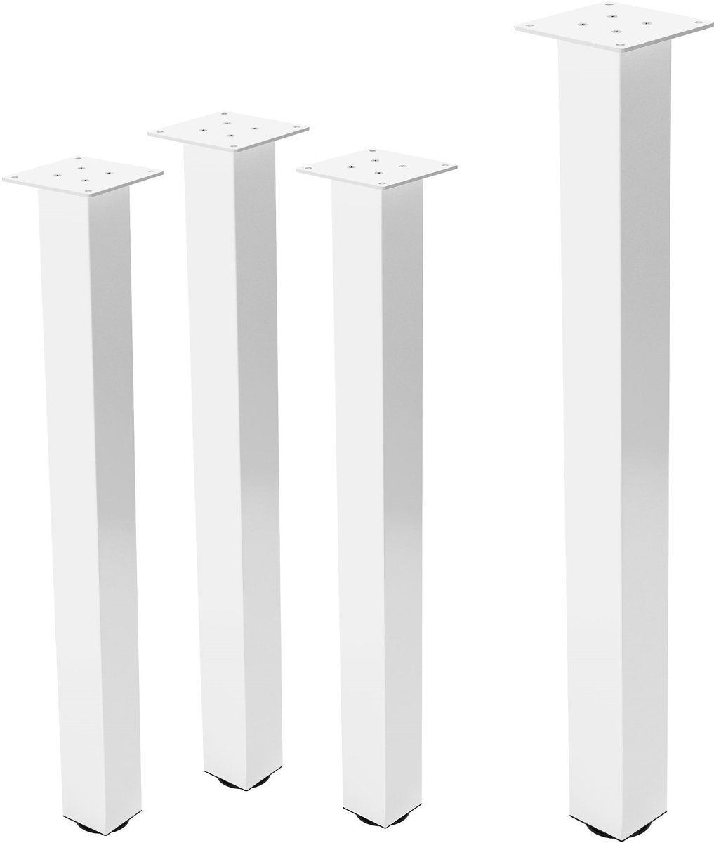 ml-design I-Design meubelpoten set van 4 tafelpoten 90 cm glanzend wit gepoedercoat metaal profiel 8x8 cm in hoogte verstelbaar metalen kastpoten onderstelvoeten voor meubels slaapbanken tafellopers banken banklopers industrieel ontwerp