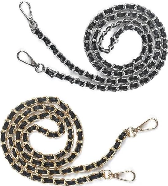 2 pièces - Bandoulière de sac Chaîne - Chaîne - Bandoulière de sac - Bandoulière - Bandoulière Sac - 120 cm - Doré + noir, argent + noir - PU + métal