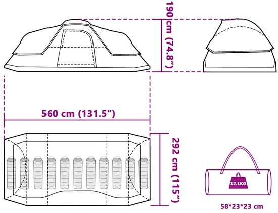 vidaXL - Koepeltent - voor - gezin - 11-persoons - waterdicht - blauw van Vidaxl — afbeelding 3