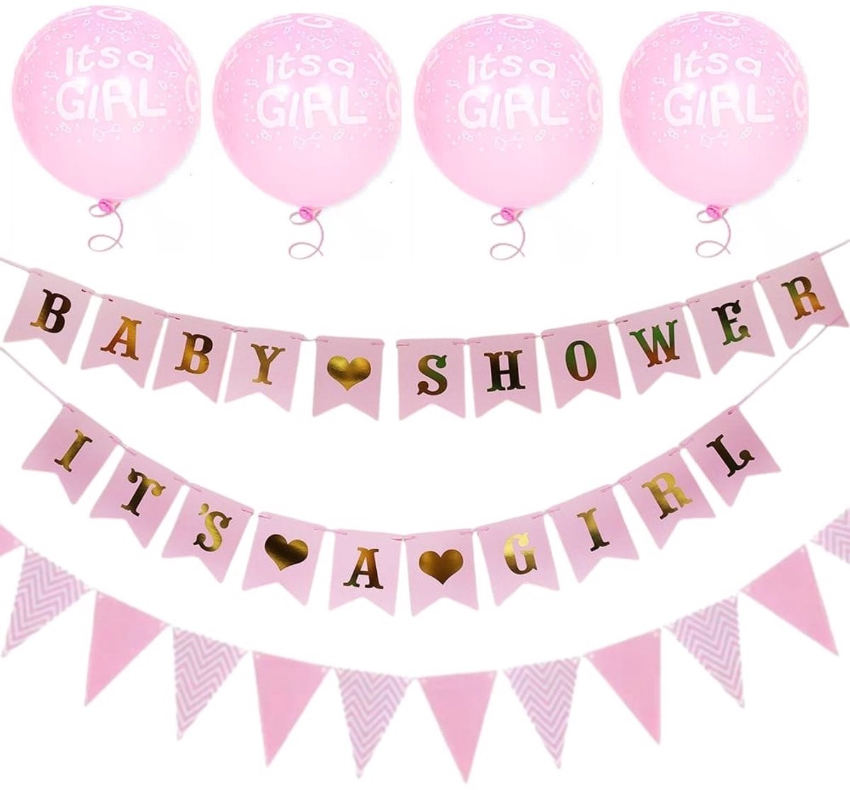 Roze Vlaggenlijn set geboorte baby meisje - Baby girl slingers |Meisje, Roze | Slinger voor decoratie | Kraamfeest - Kraamtijd - Vintage - Geboorte - Feest - Babyshower - Decoratie - Babykamer
