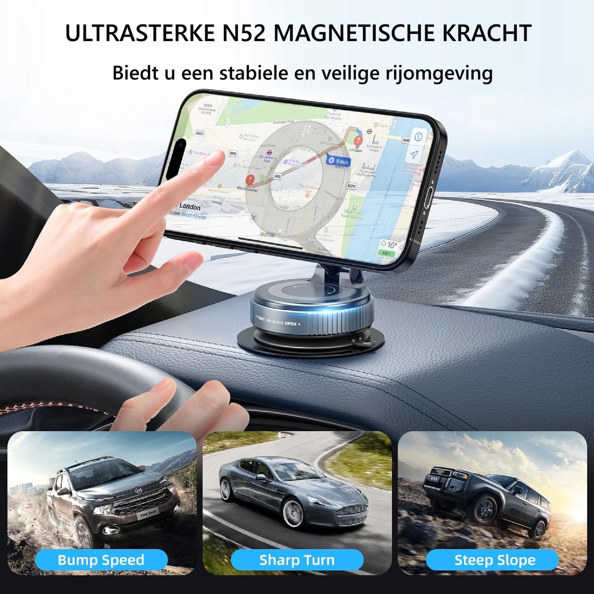 DISEV® - Magnetische Telefoonhouder Auto - GSM Houder - Mobiele Telefoonhouder - Vacuüm Magnetische Telefoonhouder – 360 graden Te - Off-Road en drempel Proof - Dashboard - Magneet Telefoonhouder - Autohouder - Auto Accessoires - Auto telefoonhouder – foto 4
