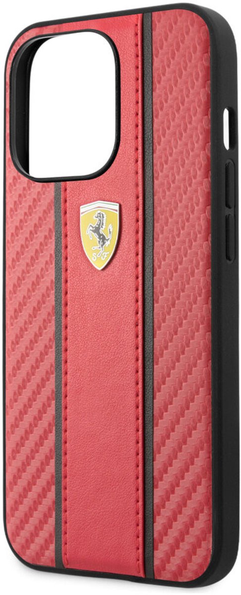 Ferrari Back cover - iPhone 13 Pro - Rood - Schokabsorberende bumper - Carbonlook design