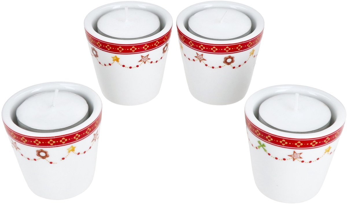 MamboCat Set van 4 Christmas Dream theelichthouders hoogte 5,1cm gemaakt van porselein Kerstversieringen