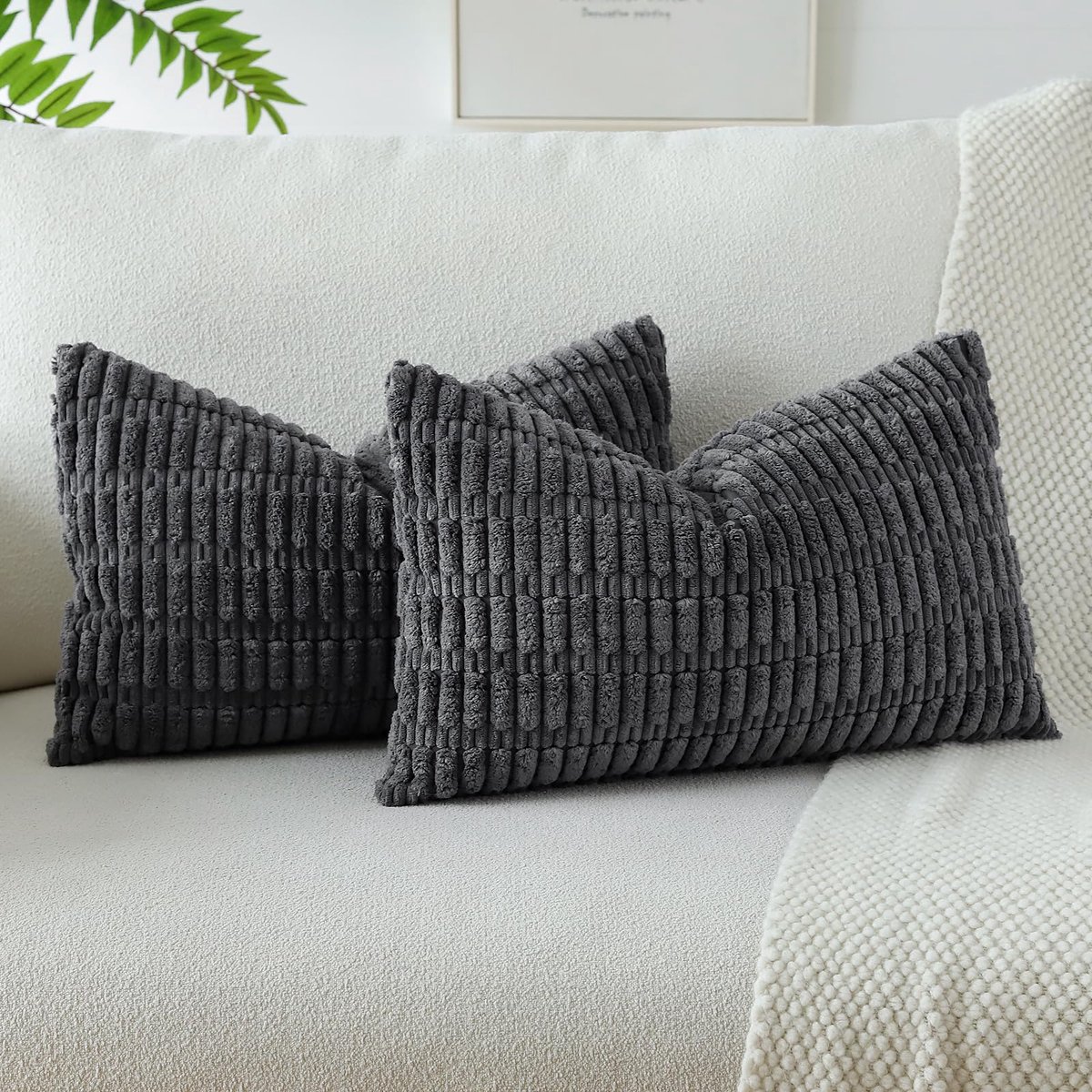 Ibenzoa Set van 2 Zachte Corduroy Kussenslopen voor Huiselijke Sfeer en Comfort, Donkergrijs, 40 x 60 cm
