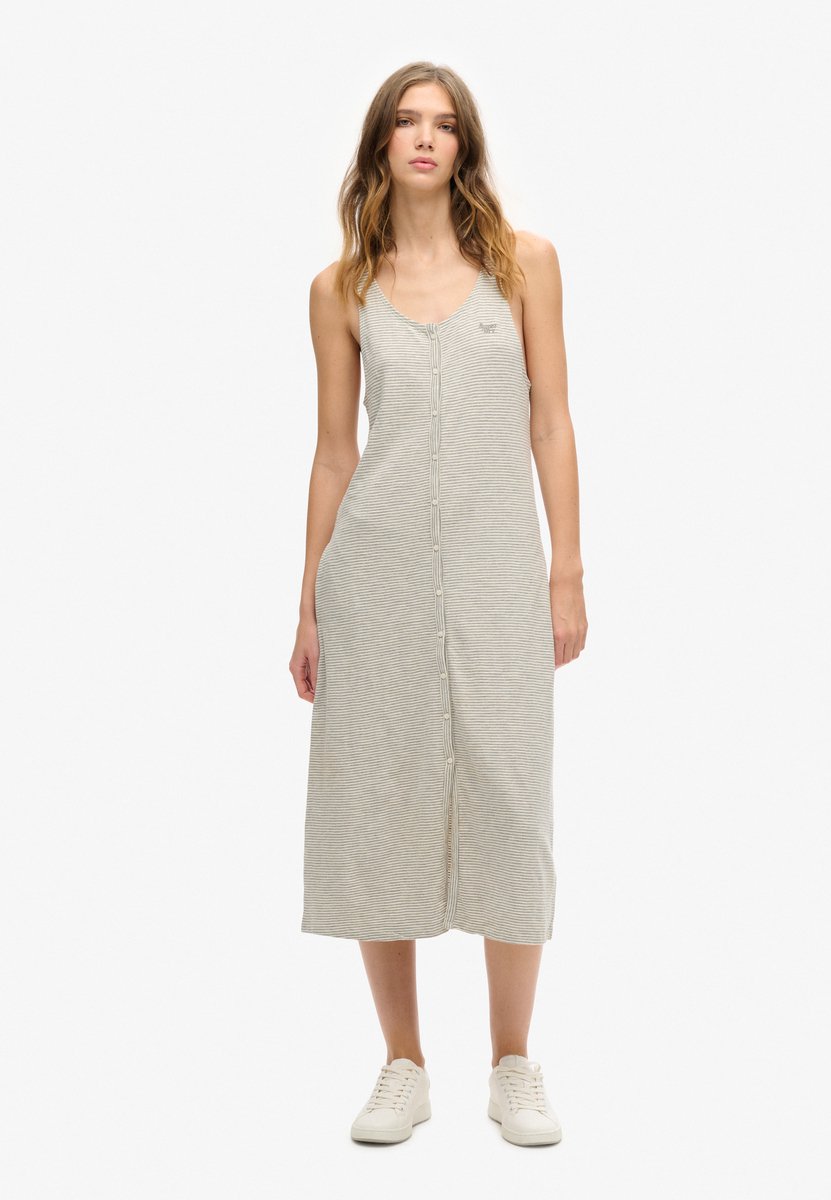 Superdry Vintage jersey midi-jurk met knopen Dames Jurken Oatmeal Stripe