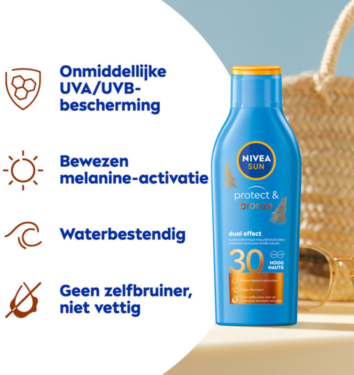 NIVEA Sun Protect & Bronze Zonnemelk SPF 30 - 2 x 200 ml - Voordeelverpakking