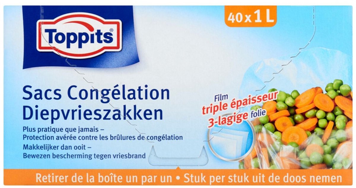 Toppits Diepvrieszakjes 1 liter - 3 x 40 stuks - Voordeelverpakking