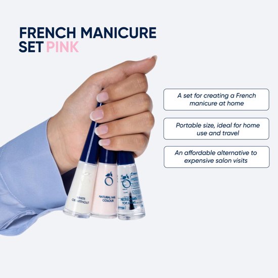 Herome French Manicure Set Roze - Nagelverzorging - Nude en Witte Nagellak - met Top Coat - 3x10ml